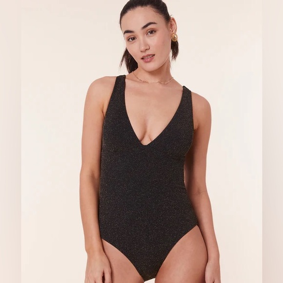 Andie Swim The Augustine One Piece Black Gold Glitter Women's Swimsuit NWT XL - Picture 2 of 10